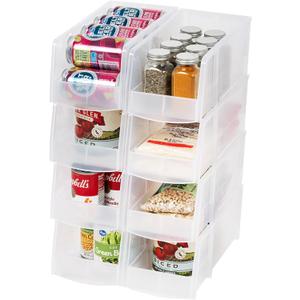 IRIS USA Clear Plastic Stackable Storage Bins, Large- 8 Pack, Open Front Fridge Pantry Kitchen Closet Cabinet Bathroom Organizer Basket for Organizing Snack, Cans, Office Supplies, and Coffee Pods
