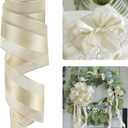 HUIHUANG Champagne Sheer Wired Ribbon with Satin Stripe 2.5 inch Champagne Christmas Tree Ribbon for Bows Making, Wreaths, Garland, Gift Wrapping, Bridal Shower Wedding Decor-Continuous 10 Yards