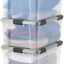 IRIS USA 60 Qt Storage Bins with Gasket Seal Lid, 3 Pack - BPA-Free, Heavy Duty Moving Containers Tight Latch, Weather Proof Tote, WEATHERPRO - Clear/Chrome