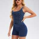 Denim Corset Top for Women Going Out Jean Crop Tank Tops Trendy Sleeveless Slim Fit Workout Denim Bustier (Large, Light Blue)