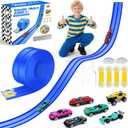 15Ft Flex Track, Flexible Race Car Track for Kids Toy with 10 Suction Cups, Rolls Up Portable Racetrack Compatible with Hot Wheels & Diecast 1/64th Cars, Christmas Birthday Gifts (Blue)
