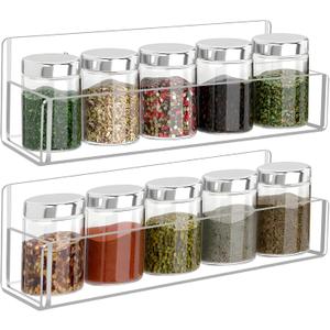 Acrylic Spice Rack Wall Mount - 9 Inch, Clear Spice Shelf Storage Holder, 2 Pack Hanging Seasoning Organizer for Cabinet Door, Cupboard or Wall Kitchen (Adhesive or Screw)