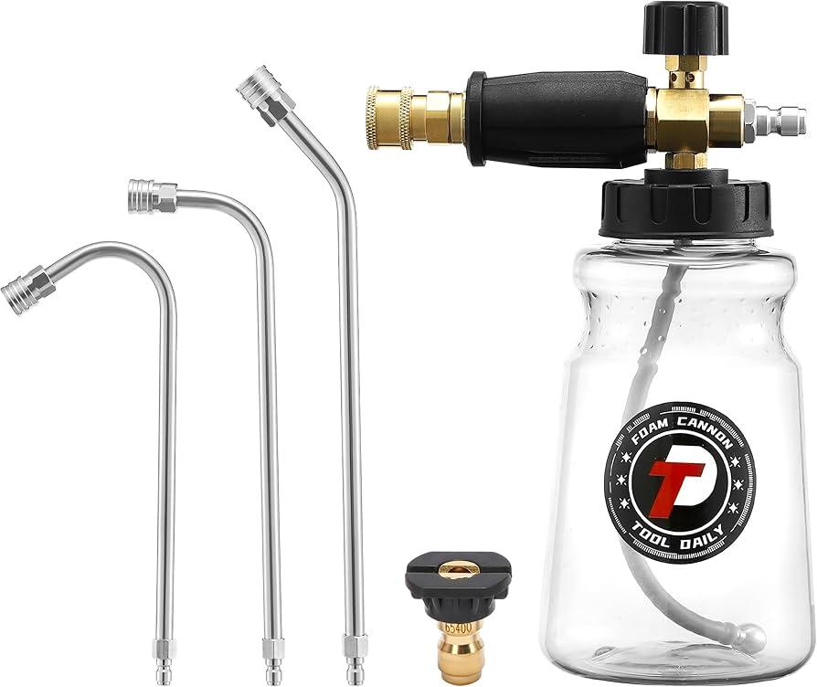 Tool Daily Pressure Washer Gun with Replacement Wand Extension, Pressure Washer Foam Cannon with 3 Pieces Curved Extension Wands 16 Inch
