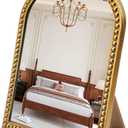 Vintage Makeup Mirror with Stand : 12.1"x9.8" Arched Antique Gold Vanity Mirror for Dresser - Baroque Standing Tabletop Ornate Decor for Desk/Living Room/Bedroom