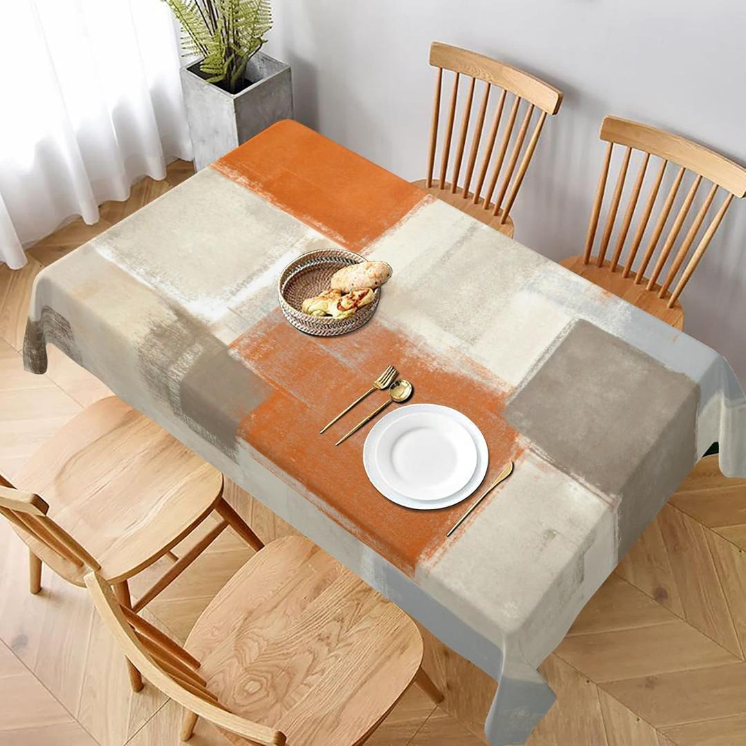 Orange Grey Abstract Rectangle Tablecloth Waterproof Geometric Table Cloth Washable Table Cover for Decoration Kitchen Dining Room 60x90 Inch (White6)