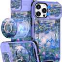 Buleens for iPhone 16 Pro Case 6.3 Inch - with Ring Stand & Camera Cover Aesthetic Cute Designed Women Girls Girly Pretty Kawaii Blue Water Lily Phone Case for iPhone 16 Pro Compatible with Magsafe