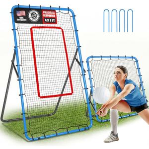 2-in-1 Volleyball Rebounder Net System, Adjustable from 7x4 ft to 4x4.5 ft, 4-Angle Bounce Back Net, Training Equipment for Volleying, Bumping, Spiking Practice, Resists Twisting (Blue)