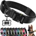Premium Tactical Dog Collar - Adjustable Military Heavy Duty Dog Collar for Medium Large Dogs - Durable Metal Buckle Dog Collar with Leather Control Handle and Soft Comfortable Padding