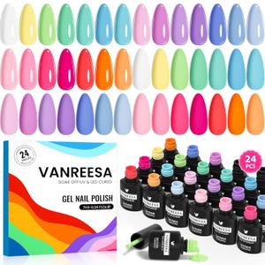 VANREESA 24 Pcs Pastel Gel Nail Polish Set, 21 Colors Spring & Summer Gel Polish with Base Coat Glossy & Matte Top Coat Yellow Green Blue Pink Purple Orange Gel Polish Kit Nail Kit Gifts for Women (Sweet Juice)