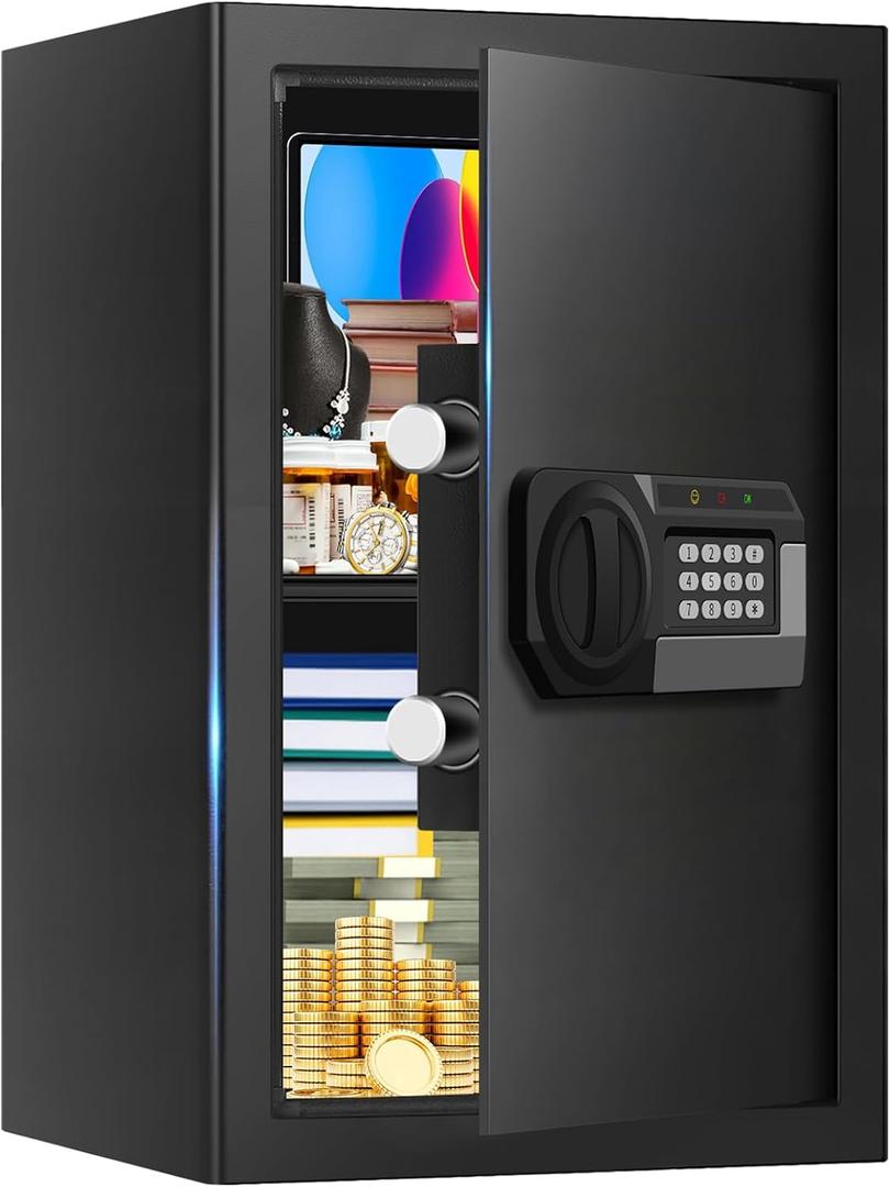 3.4 Cub Large Safes for Home Use Fire and Water Proof, Anti-Theft Digital Security Safe Box with Electronic Keypad and Key, Fire Proof Safe for Home Documents Firearm Medicine Money Valuables