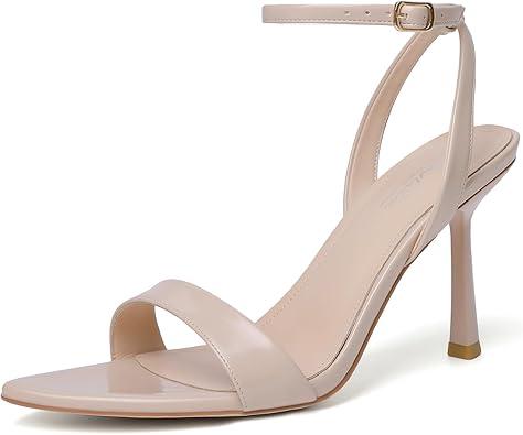 Mostrin Nude Heels for Women Beige Strappy Lace Up Ankle Strap Heels Pointed Open Toe Stiletto High Heeled Sandals for Prom, Party, Daily Size 7.5, Nude