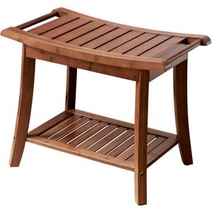 Forevich Bamboo Shower Bench Stool with Storage Shelf Waterproof Shower Chair Spa Bath Seat Excellent for Indoor Use Chestnut Brown (23.7 x 15.1 x 18.4 inches Chestnut Brown)