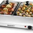 Elite Gourmet EWM-6122 Dual 2 x 2.5 Qt. Trays, Buffet Server, Food Warmer Temperature Control, Clear Slotted Lids, Perfect for Parties, Entertaining & Holidays, 5 Qt Total, Stainless Steel