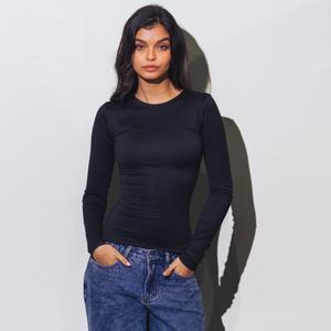 Free People Inspired Womens Waffle Knit Tops Long Sleeve Shirtsted Pullover Crew Neck Shirt Fall Winter Tops Black XL