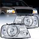Nilight Headlight Assembly for 2004 2005 2006 2007 2008 Ford F150 Pickup /2006-2008 Lincoln Mark LT Passenger Driver Side Chrome Housing Clear Reflector Lens Headlamp Replacement