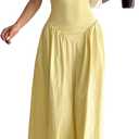 SOLY HUX Women's Maxi Dress Halter Tie Back Sleeveless A Line Flared Long Dresses Solid Yellow S