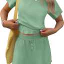 TCOT Pajamas for Women Set Summer Fashion Short Sleeve Crewneck Tops with Skirt Sets Pajama Casual Loungewear (XXL)