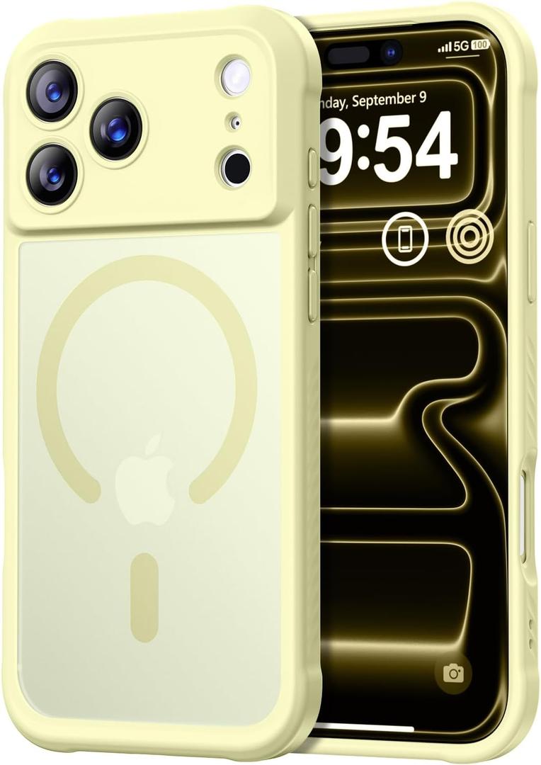 Thomo Magnetic for iPhone 17 Pro Max Case, [Compatible with Magsafe] [Full Camera Protection] Translucent Matte Military Grade Shockproof with Anti-Fingerprint Phone Cover 2025, Creamy Yellow