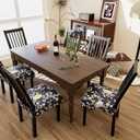 Stretch Dining Chair Seat Covers Set of 4,Dining Chair Slipcovers, Floral Printed Chair Covers,Soft Fabric Washable Upholstered Chair Seat Protector, No Rear Covers for Home Kitchen Dining Room (A-vintage Yellow Roses)