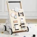 Asweets Wooden Baby Walker Push and Pull Learning Activity Walker Kids Activity Toy Multiple Activities Center Develops Motor Skills & Stimulates Creativity (Natural)