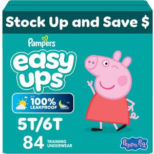 Easy Ups Girls & Boys Potty Training Pants, Size 5T-6T, 84 Count, Peppa Absorbent Training Underwear, Up to 100% Leakproof Day and Night, Hypoallergenic