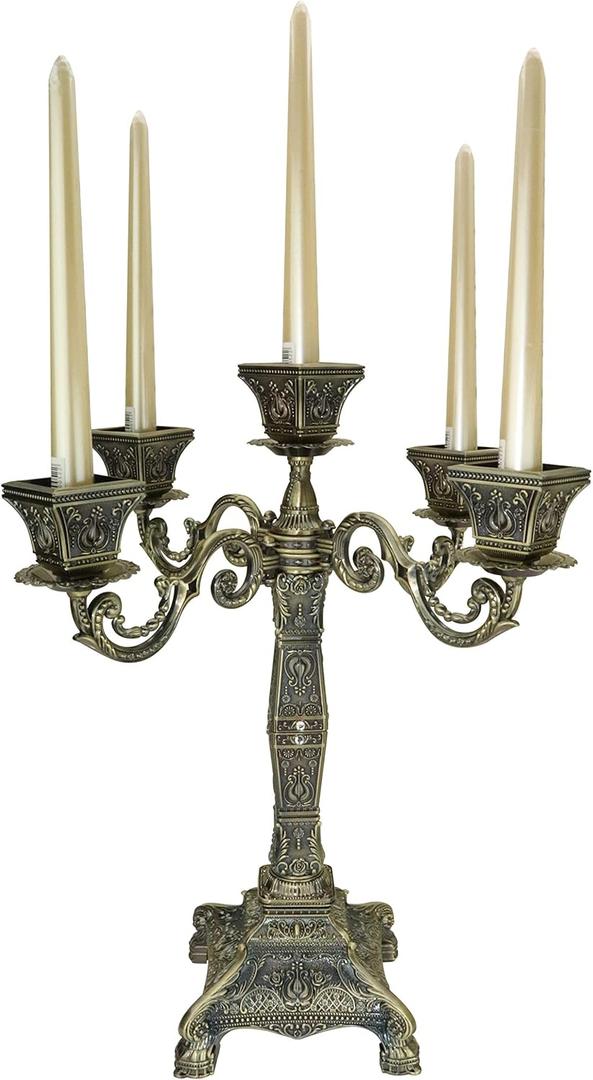 Metal Candelabra 17" Height, Candle Holder with 5 Arms,Antique Bronze Furnish Candle Holder, Centerpiece for Home Decro,Wedding Event, Party,1 Pack (Bronze Color)