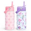 SANDJEST Kids Water Bottle with Straw Lid, Pack of 2 Insulated 12 Oz Stainless Steel Water Bottles for Girls, Travel Cup for School Sports, Bow - Mermaid