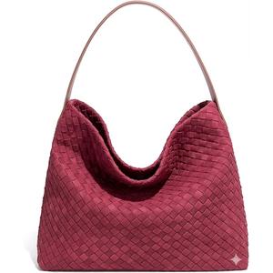 Woven Suede Hobo Bag for Women Trendy Slouchy Shoulder Tote Purse with Leather Crossbody Strap for Work Travel