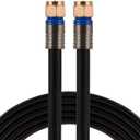 GE RG6 Coaxial Cable, 25 ft. F-Type Connectors, Quad Shielded Coax Cable, 3 GHz Digital, In-Wall Rated, Ideal for TV Antenna, DVR, VCR, Satellite, Cable Box, Home Theater, Black, 33531