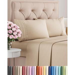 Queen Size 4 Piece Sheet Set - Comfy Breathable & Cooling Bed Sheets Set - Hotel Luxury Bedding for Women, Men, Kids, Teens, Boys & Girls - Deep Pockets, Ultra-Soft, Wrinkle Free - Oeko-Tex - Cream
