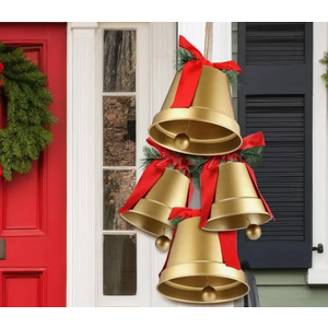 MorningRo 4 Pcs 8+6.5in Gold Giant Bells Extra Large Christmas Bells for Outside Decor for Xmas Tree Doors Firepalces Unique for Large Xmas Bell Ornaments Garland Indoor Outdoor