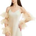 Huralona Women Long Puff Gloves Opera Velvet/Satin/Tulle Gloves Elbow Oversized Satin Ruffled Banquet Wedding Dance Party (Standard, Champagne)