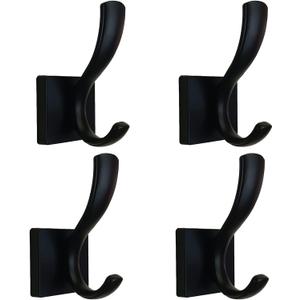 Black Towel Hooks,Double Towel Robe Clothes Coat Holder,Heavy Duty Wall Mount Hooks for Bath Bedroom Kitchen Pool Garage Hotel,4 Pack
