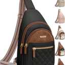 Capolo Crossbody Bag for Women, Adjustable Leather Chest Sling Bag with Multi-Compartment for Daily Use, Travel, Gift, Black With Brown