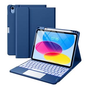 Harvopu Compatible for iPad 11th 10th Generation Case with Keyboard, Folio Cover with Pencil Holder, Multi-Touch Trackpad, 7 Color Backlit, Detachable Keyboard for iPad (A16) 11th/10th Gen (Navy Blue)