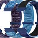 Quick Release Nylon Watch Band 22mm for Women Men Nylon Sport Loop Watch Straps Adjustable Breathable Replacement Bands, 3 PCS (Indigo+Cape Blue+New Midnight Blue)