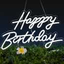 Happy Birthday Neon Sign for Wall Decor, LED Happy Birthday Light Up Sign, USB Powered Dimmable Neon Light for Birthday Party Decorations Backdrop, White