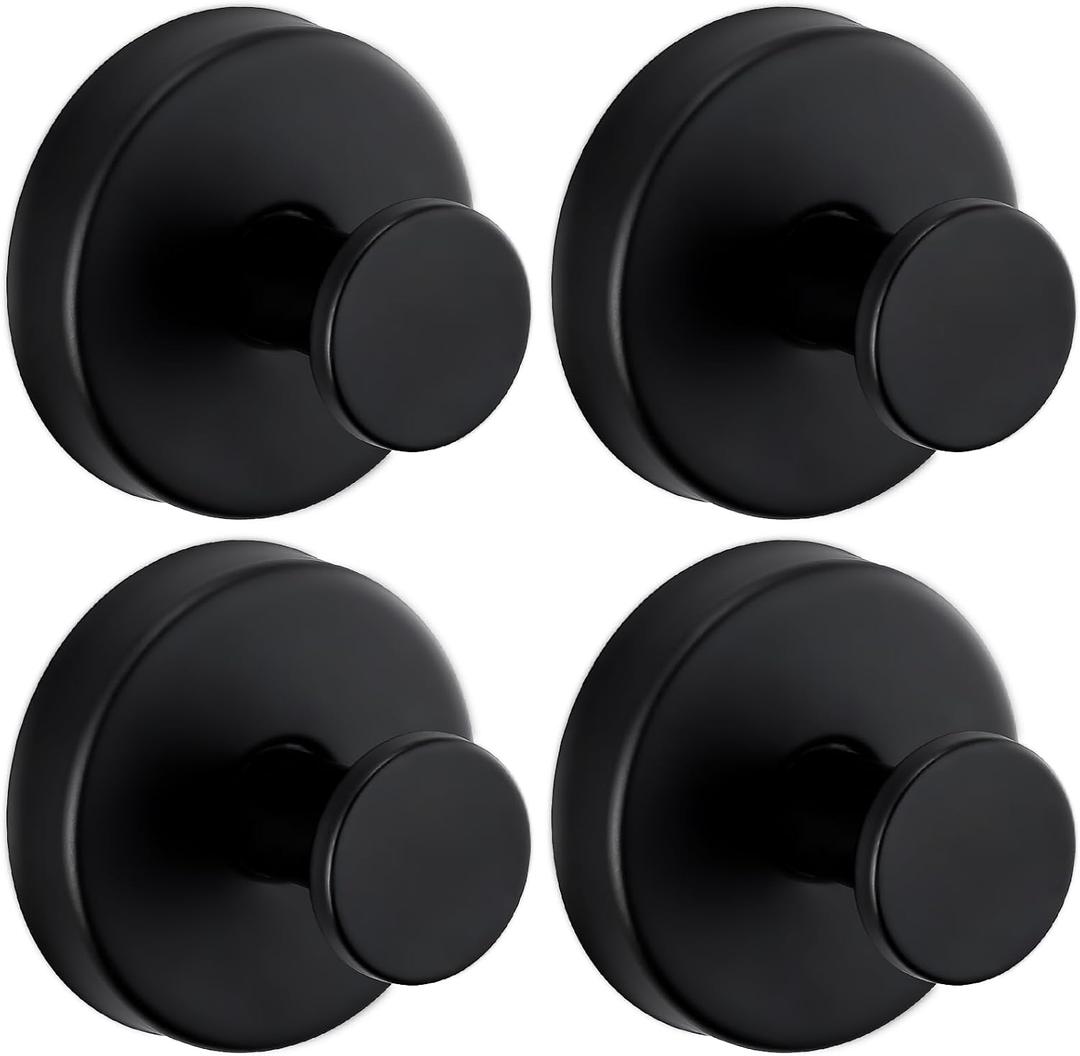 Reusable Heavy Duty Suction Cup Hooks for Kitchen/Bathroom/Shower - Wet-Proof Hooks for Towels, Robes, Loofah & Wreaths/No Drill Mounting on Glass, Tile, Metal (4, Matte Black)