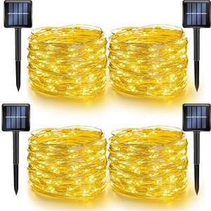 Dazzle Bright 4 Pack Solar String Lights Outdoor, Total 160FT 480LED Solar Powered Waterproof Fairy Lights 8 Modes, Silver Wire Lights for Christmas Patio Party Tree Yard Decoration (Warm White)