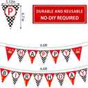 Race Car Happy Birthday Banner - Racing Themed Party Sign, Checkered Flag Decorations