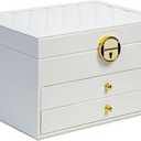 coobest 3 Layer Jewelry Box, Lockable Jewelry Holder Organizer with Jewelry Drawer, Large Jewelry Boxes & Organizer with Velvet Earring Storage, Unique Gifts for Women Mom