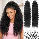 Miracle Knots Feather Crochet Hair for Black Women 18 Inch 100 Strands Pre-Separated Invisible Deep Wave Human Hair Blend Synthetic Crochet Curly Hair Extensions (Natural Black)