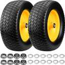 2 Pack 15x6.00-6 Flat Free Lawn Mower Tire And Wheel, Solid 15x6.00-6 Tire, 15x6.00-6 Solid Tires（Yellow Rim)
