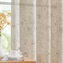jinchan Linen Floral Curtains for Living Room 84 Inch Length Taupe Flower Curtain Rod Pocket Back Tab Farmhouse Curtains with Printed Floral Bedroom Window Curtain Set, 2 Panels Taupe (50"W x 84"L (Pack of 2), Floral Taupe on Ecru)