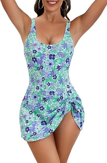 Eomenie One Piece Swimdress Swimsuits for Women Tummy Control Swim Dresses Skirt Bathing Suit (X-Large)