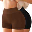 High Waisted Slip Shorts for Under Dress Womens Tummy Control Seamless Boyshorts Panties Gym Running Ribbed Boyshorts (Medium, A Multicolored, 2 Pack)