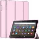All-New 8inTablet Case, DJ&RPPQ Smart Trifold Stand Case with Hard PC Back and Auto Wake/Sleep,Pink