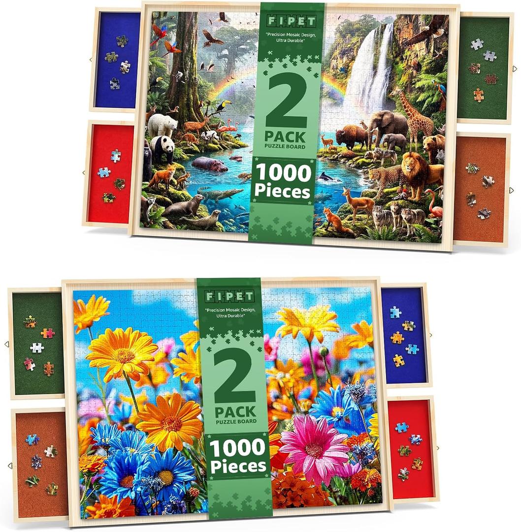 2 Pack Rotating Puzzle Board with Drawers and Cover - 1000 Piece Portable Jigsaw Puzzle Board Lightweight Puzzle Tray for Adults & Families Home Entertainment - 30" X 22"