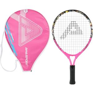 AMA SPORT Kids Tennis Racket for Junior Toddlers Starter Kit 17" for Girl Pink and Boy Yellow with 420D Nylon Shoulder Strap Bag, Graffiti Pink 17"
