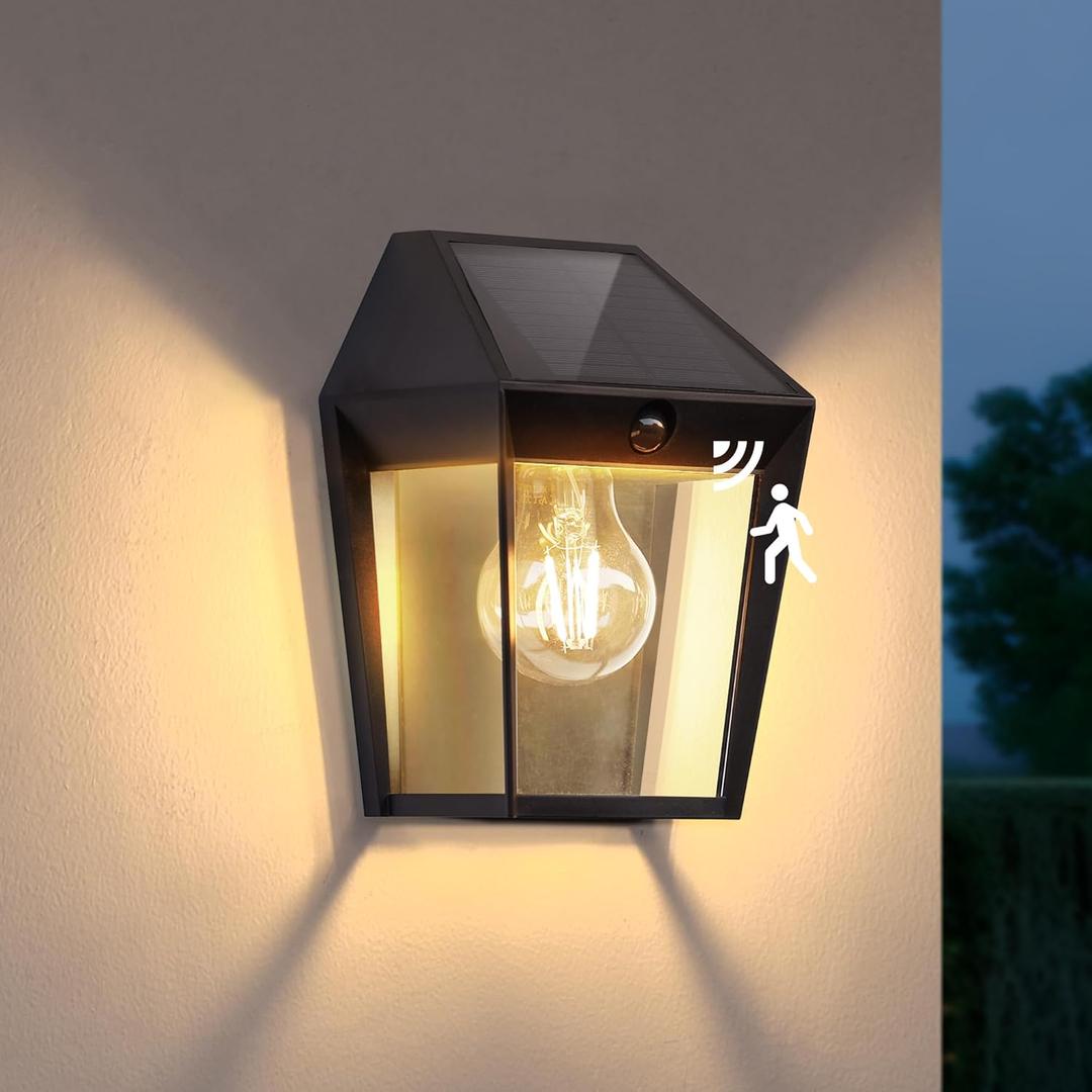 LUTEC Solar Wall Lights Outdoor, Solar Wall Lanterns with 3 Modes, Dusk to Dawn Motion Sensor Led Sconce Lights, Waterproof Exterior Front Door Porch Lights for Outside, Patio, Garage- 1Pack